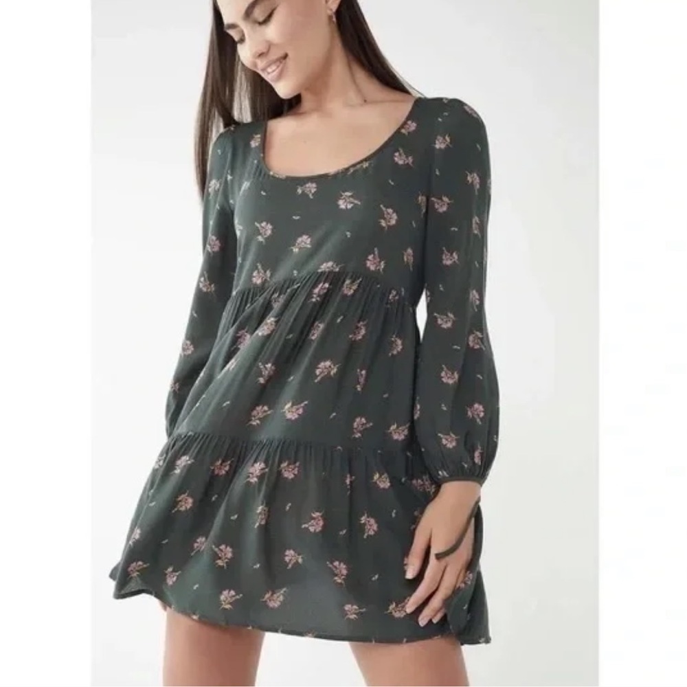 Urban Outfitters Green Floral Julia Babydoll Dress
